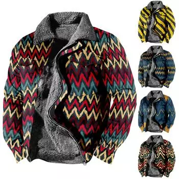 Мужская утолщенная флисовая куртка в полоску с принтом, мужская повседневная модная теплая куртка XXXXXL чёрный