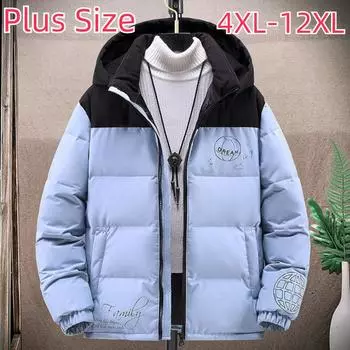 Мужская утолщенная куртка на белом утином пуху, теплая, холодная, свободная куртка большого размера больших размеров 4XL-12XL 12XL чёрный