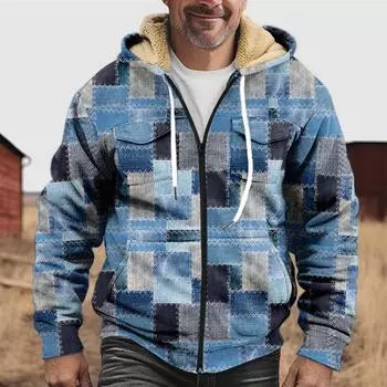 Мужская утолщенная куртка на пуговицах с двойным карманом и карманной вставкой, хлопковая куртка L синий