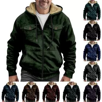 Мужская утолщенная куртка на пуговицах с двойным карманом и карманной вставкой, хлопковая куртка L чёрный