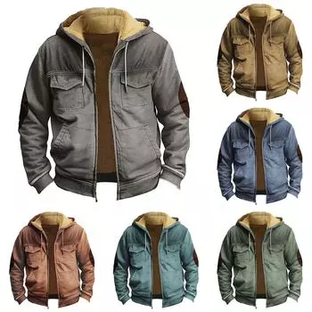 Мужская утолщенная куртка на пуговицах с двойным карманом и карманной вставкой, хлопковая куртка L синий