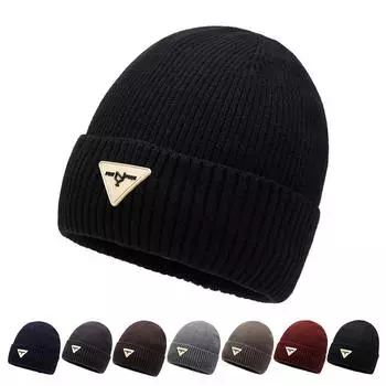 Мужская утолщенная плюшевая шерстяная шапка женская вязаная шапка простая вязаная шапка мужская зимняя теплая универсальная One size красный