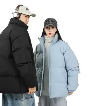 Мужская утолщенная стойка-воротник, теплая одежда из хлопка, универсальная куртка в гонконгском стиле S чёрный