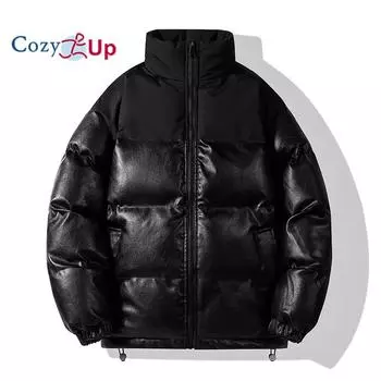 Мужская утолщенная теплая куртка из искусственной кожи Cosy Up с хлопковой подкладкой S чёрный