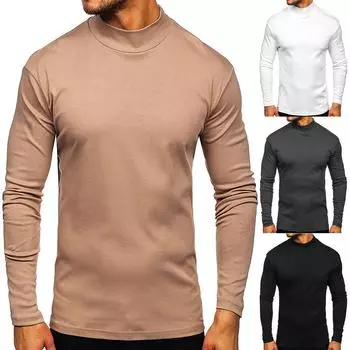 Мужская утолщенная теплая однотонная блузка с длинными рукавами, футболка, рубашка с высоким воротником и низом L чёрный