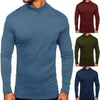 Мужская утолщенная теплая однотонная блузка с длинными рукавами, футболка, рубашка с высоким воротником и низом XXL