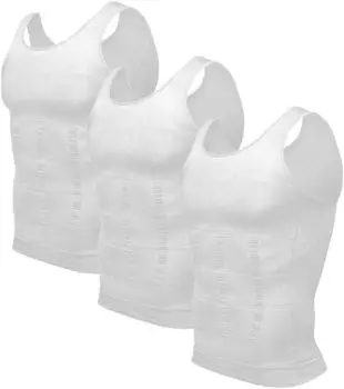 Мужская утягивающая майка из 3 предметов, компрессионная футболка, нейлон, спандекс, дышащая майка для живота, майка для всех сезонов S белый