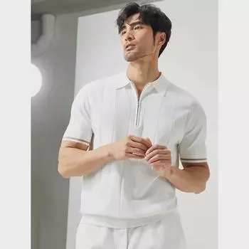 Мужская узкая трикотажная рубашка-поло в полоску: Модная, универсальная, легкая летняя футболка в британском стиле с короткими рукавами. XXL темно-синий