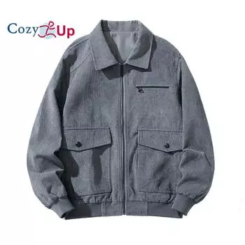 Мужская вельветовая куртка на молнии, повседневная, легкая, облегающая, с длинным рукавом, рабочая куртка, пальто с карманом M чёрный