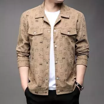 Мужская вельветовая куртка с принтом на весну и осень, новый стиль, повседневная высококачественная куртка с узкими лацканами для молодежи и среднего возраста, мужская одежда M