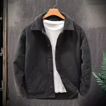 Мужская вельветовая куртка Yousheng, зимнее теплое толстое пальто, повседневная куртка с воротником-лацканами, винтажная ретро-уличная одежда для повседневной носки и поездок на работу M серый