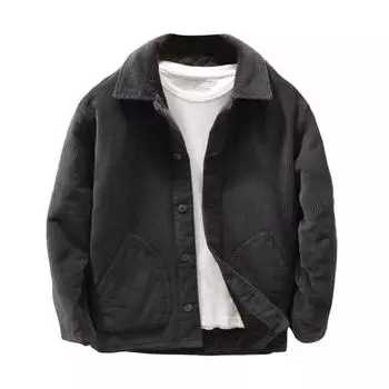 Мужская вельветовая куртка, зимнее теплое толстое пальто, повседневная куртка с воротником-лацканами, винтажная ретро-уличная одежда для повседневной носки, поездок на работу M серый