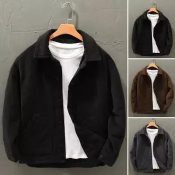 Мужская вельветовая куртка, зимнее теплое толстое пальто, повседневная куртка с воротником-лацканами, винтажная ретро-уличная одежда для повседневной носки, поездок на работу L кофейный