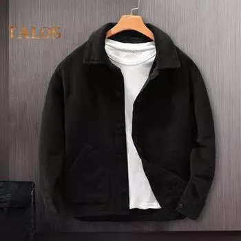 Мужская вельветовая куртка, зимнее теплое толстое пальто, повседневная куртка с воротником-лацканами, винтажная ретро-уличная одежда для повседневной носки, поездок на работу L серый