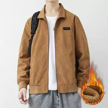 Мужская вельветовая простая универсальная мужская весенняя флисовая свободная повседневная куртка с длинным рукавом и лацканами для мужчин M чёрный