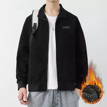 Мужская вельветовая простая универсальная мужская весенняя флисовая свободная повседневная куртка с длинным рукавом и лацканами для мужчин M хаки