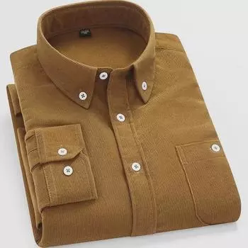 Мужская вельветовая рубашка с длинным рукавом - повседневная вертикальная полоска для людей среднего и пожилого возраста 2XL 62.5kg