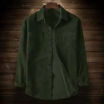Мужская вельветовая рубашка с отложным воротником, однобортный однотонный свободный кардиган в стиле ретро средней длины с нагрудными карманами, топ для повседневной носки в дорогу M армия зеленый