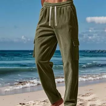 Мужская вельветовая сезонная тонкая дышащая рабочая одежда с множеством карманов и свободными повседневными широкими брюками M