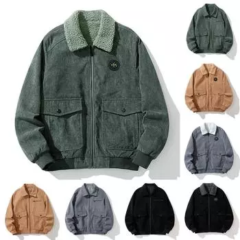 Мужская вельветовая утолщенная плюшевая куртка, куртка большого размера, однотонная свободная куртка с лацканами из ягненка XXL