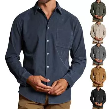 Мужская вельветовая утолщенная плюшевая куртка, куртка большого размера, однотонная свободная куртка с лацканами из ягненка L армия зеленый