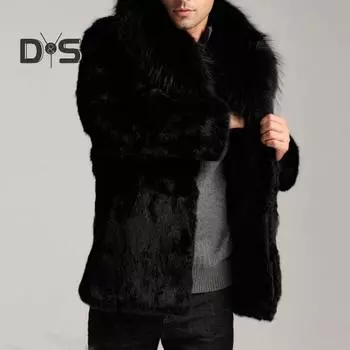 Мужская верхняя одежда из искусственного меха, однотонная флисовая куртка с меховым воротником и лацканами, утолщенное ветрозащитное зимнее пальто S чёрный