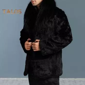 Мужская верхняя одежда из искусственного меха, однотонная флисовая куртка с меховым воротником и лацканами, утолщенное ветрозащитное зимнее пальто S чёрный