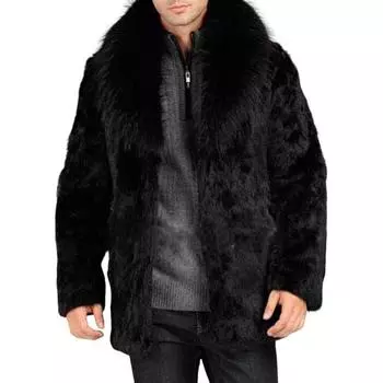 Мужская верхняя одежда из искусственного меха, однотонная флисовая куртка с меховым воротником и лацканами, утолщенная ветрозащитная S чёрный