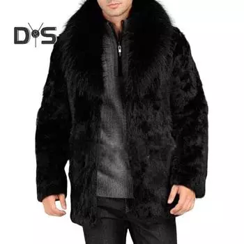 Мужская верхняя одежда из искусственного меха, однотонная флисовая куртка с меховым воротником и лацканами, утолщенное ветрозащитное зимнее пальто S чёрный