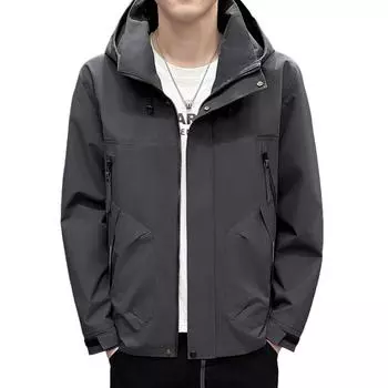 Мужская верхняя одежда Весна и осень Куртка мужская осень Весна и осень Ветровка мужская с капюшоном для мужчин XXXXXL чёрный