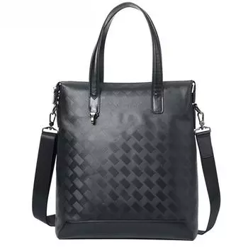 Мужская вертикальная модная деловая сумка из натуральной кожи, большая вместительная сумка через плечо в клетку чёрный