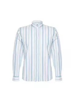 Мужская вертикальная рубашка с длинным рукавом на толстой и тонкой подкладке бирюзового цвета