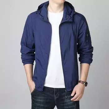 Мужская весенне-летняя легкая куртка с капюшоном, солнцезащитная куртка большого размера, дышащая повседневная куртка 3XL