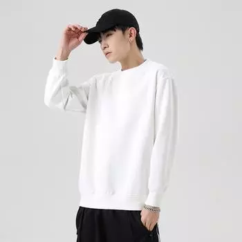 Мужская весенне-осенняя базовая футболка с длинным рукавом, мужской свитер, мужская футболка с длинным рукавом, модная осенняя одежда, белый мужской топ M