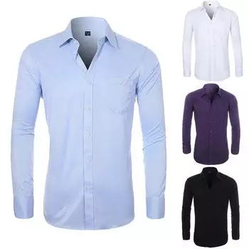 Мужская весенне-осенняя деловая однотонная повседневная рубашка с длинными рукавами с лацканами XXXXXL