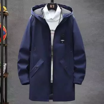 Мужская весенне-осенняя длинная ветровка, повседневное свободное пальто, однотонный тренч, мужская мода, мужские куртки, верхняя одежда XXXXL синий