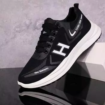 Мужская весенне-осенняя дышащая повседневная модная кроссовка для бега 44 чёрный