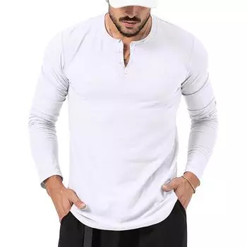 Мужская весенне-осенняя футболка с круглым вырезом и длинным рукавом, свободная повседневная однотонная белая черная мужская футболка M белый