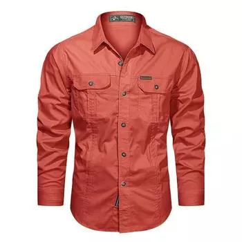 Мужская весенне-осенняя хлопковая повседневная однотонная рубашка с длинными рукавами в молодежной рабочей одежде S хаки