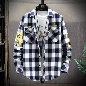 Мужская весенне-осенняя клетчатая рубашка большого размера с воротником-стойкой, повседневная рубашка 4XL белый