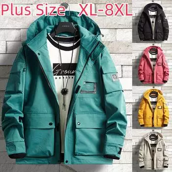 Мужская весенне-осенняя куртка больших размеров, однотонная повседневная рабочая куртка с капюшоном, однотонная, XL-8XL XL зелёный