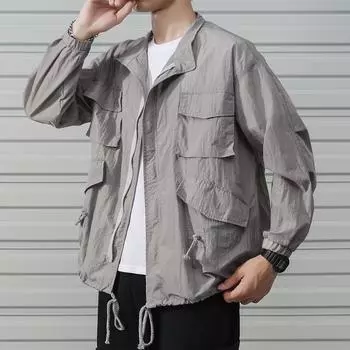 Мужская весенне-осенняя куртка большого размера с тонким стоячим воротником, легкая повседневная куртка, солнцезащитная куртка больших размеров