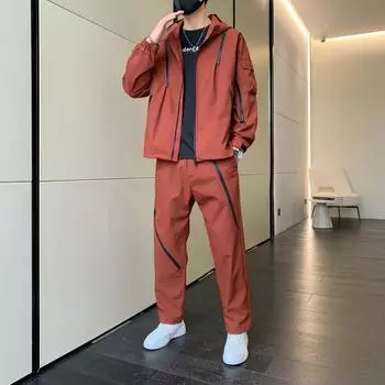 Мужская весенне-осенняя куртка с капюшоном дофамина, повседневные брюки, ветрозащитная куртка-карго, комплект M белый