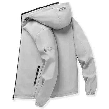 Мужская весенне-осенняя куртка с капюшоном и боковым карманом на молнии, водонепроницаемая однотонная куртка с буквенным принтом, пальто M серый