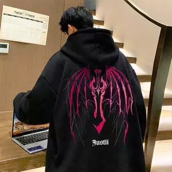 Мужская весенне-осенняя легкая волшебная толстовка с принтом «Крылья дьявола» в американском стиле ретро, повседневная простая модная толстовка для мужчин S белый