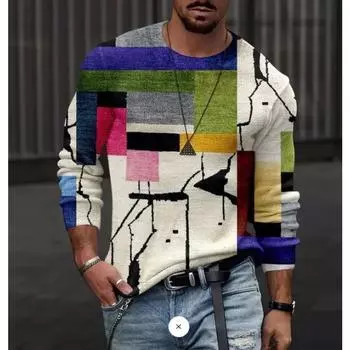 Мужская весенне-осенняя модная футболка с 3d принтом и уличным принтом, забавная креативная дышащая футболка с длинным рукавом и круглым вырезом, 6xl S