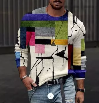 Мужская весенне-осенняя модная футболка с 3d принтом и уличным принтом, забавная креативная дышащая футболка с длинным рукавом и круглым вырезом, 6xl S