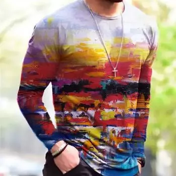 Мужская весенне-осенняя модная классическая уличная повседневная футболка с 3D-принтом и длинным рукавом, свободная, с индивидуальным дизайном, большого размера L