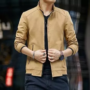 Мужская весенне-осенняя новая модная мужская куртка, молодежная простая стираная ветровка, куртка с воротником-стойкой, мужская одежда M