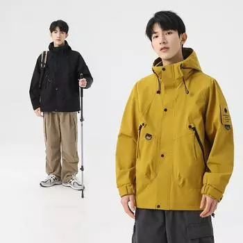 Мужская весенне-осенняя новая ветрозащитная водонепроницаемая куртка с капюшоном, модная уличная одежда для альпинизма, куртка-карго M чёрный
